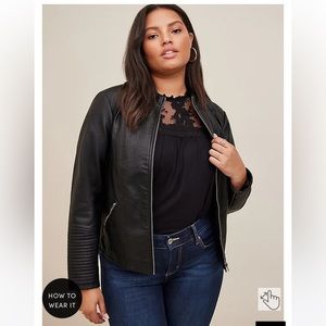 Faux Leather Motto Jacket